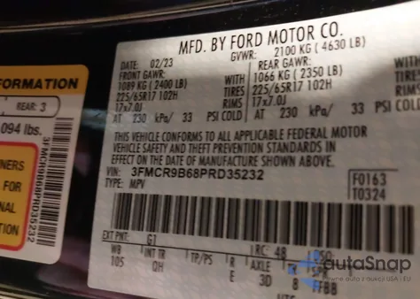 2023 Ford Bronco Sport Big Bend z USA, uszkodzony, nr VIN 3FMCR9B68PRD35232